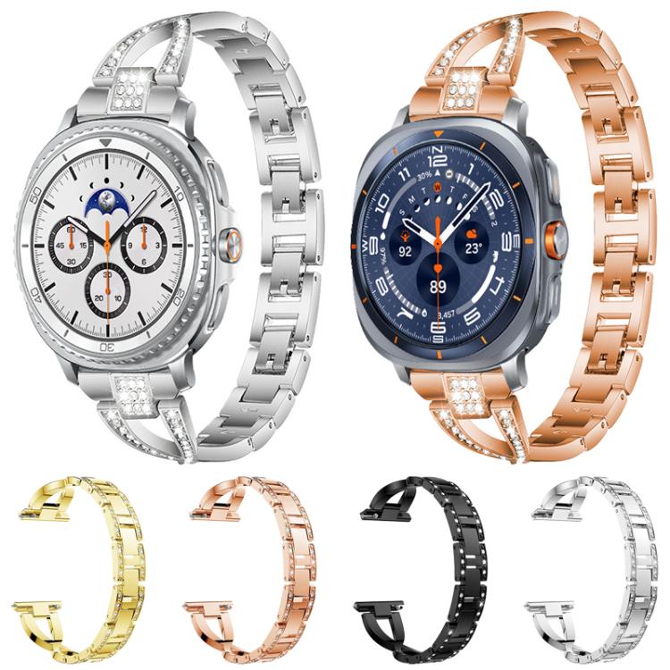 For Samsung Galaxy Watch Ultra/Ultra 2025 xDfind X-Shaped Single Row Diamond Metal Watch Band(Gold) by xDfind