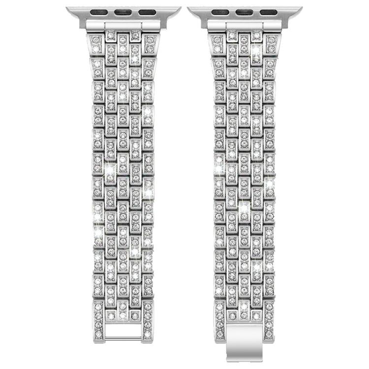 For Apple Watch 42 / 44 / 45 / 46 / 49mm xDfind Five Beads Full Diamond Metal Watch Band(Silver) by xDfind
