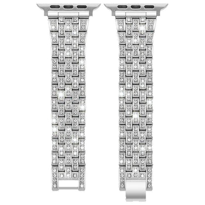 For Apple Watch 42 / 44 / 45 / 46 / 49mm xDfind Five Beads Full Diamond Metal Watch Band(Silver) by xDfind