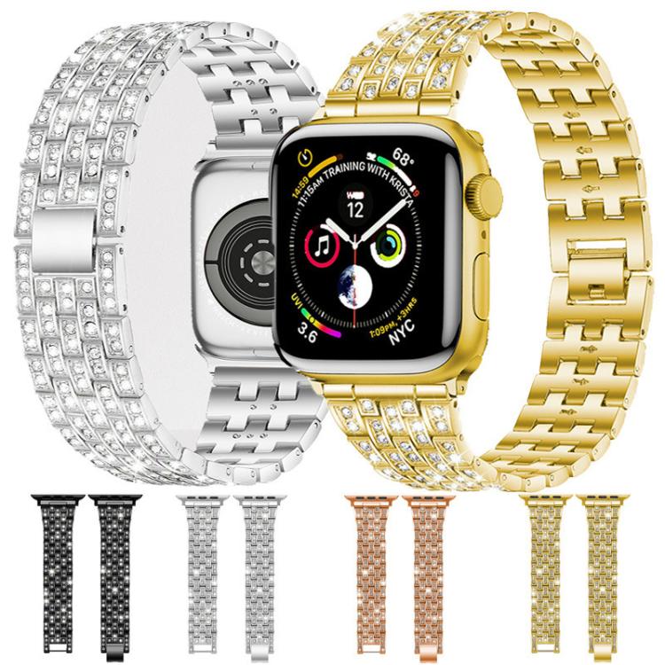 For Apple Watch 42 / 44 / 45 / 46 / 49mm xDfind Five Beads Full Diamond Metal Watch Band(Silver) by xDfind