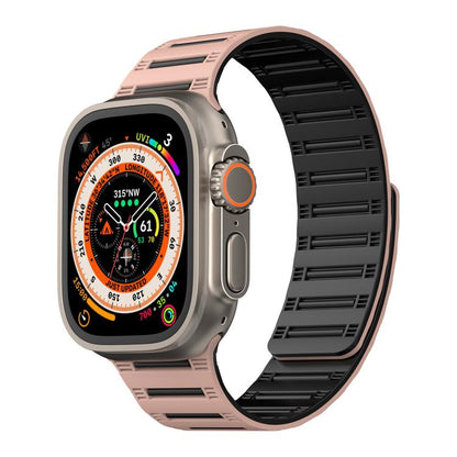 For Apple Watch 46mm / 49mm / 45mm / 44mm Cylinder Magnetic Two-color Loop Silicone Watch Band(Pink Black) by bashfashion