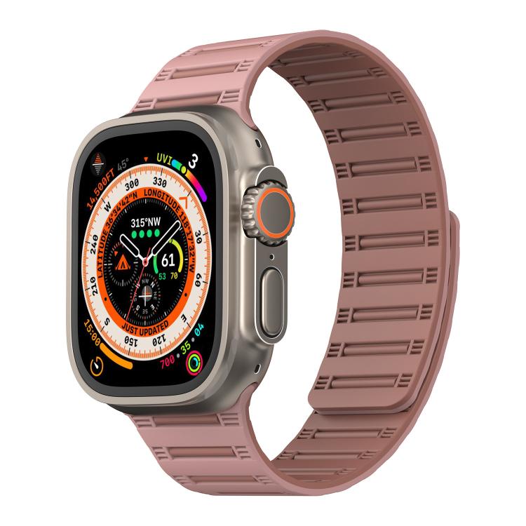 For Apple Watch 46mm / 49mm / 45mm / 44mm Cylinder Magnetic Two-color Loop Silicone Watch Band(Oxford Pink Rose Grey) by bashfashion