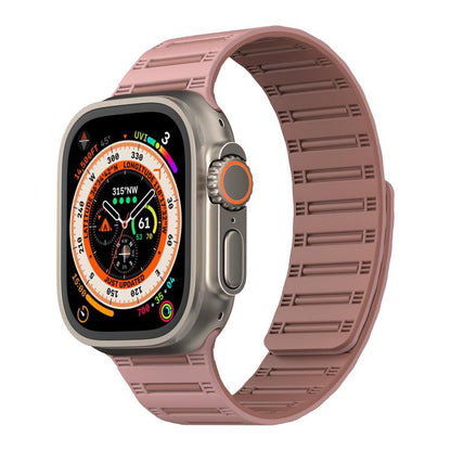 For Apple Watch 46mm / 49mm / 45mm / 44mm Cylinder Magnetic Two-color Loop Silicone Watch Band(Oxford Pink Rose Grey) by bashfashion