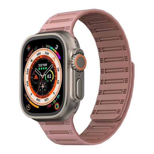 For Apple Watch 46mm / 49mm / 45mm / 44mm Cylinder Magnetic Two-color Loop Silicone Watch Band(Oxford Pink Rose Grey) by bashfashion