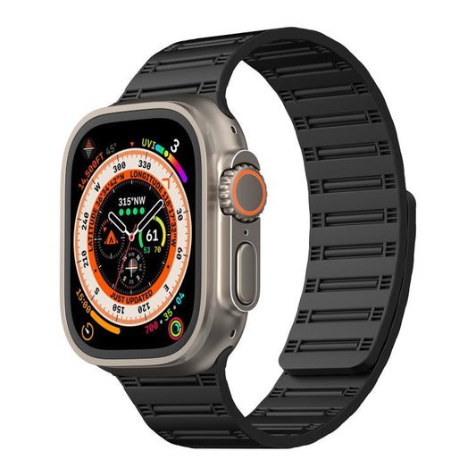 For Apple Watch 46mm / 49mm / 45mm / 44mm Cylinder Magnetic Two-color Loop Silicone Watch Band(Black) by bashfashion
