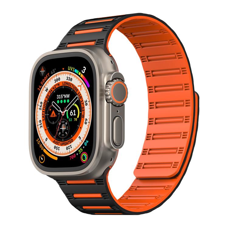 For Apple Watch 46mm / 49mm / 45mm / 44mm Cylinder Magnetic Two-color Loop Silicone Watch Band(Black Orange) by bashfashion