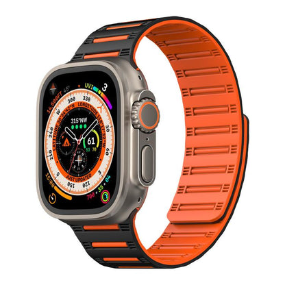 For Apple Watch 46mm / 49mm / 45mm / 44mm Cylinder Magnetic Two-color Loop Silicone Watch Band(Black Orange) by bashfashion
