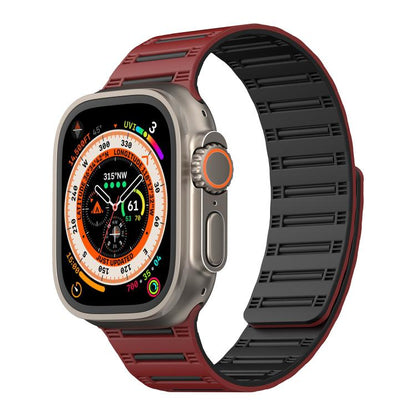 For Apple Watch 46mm / 49mm / 45mm / 44mm Cylinder Magnetic Two-color Loop Silicone Watch Band(Wine Red Black) by bashfashion