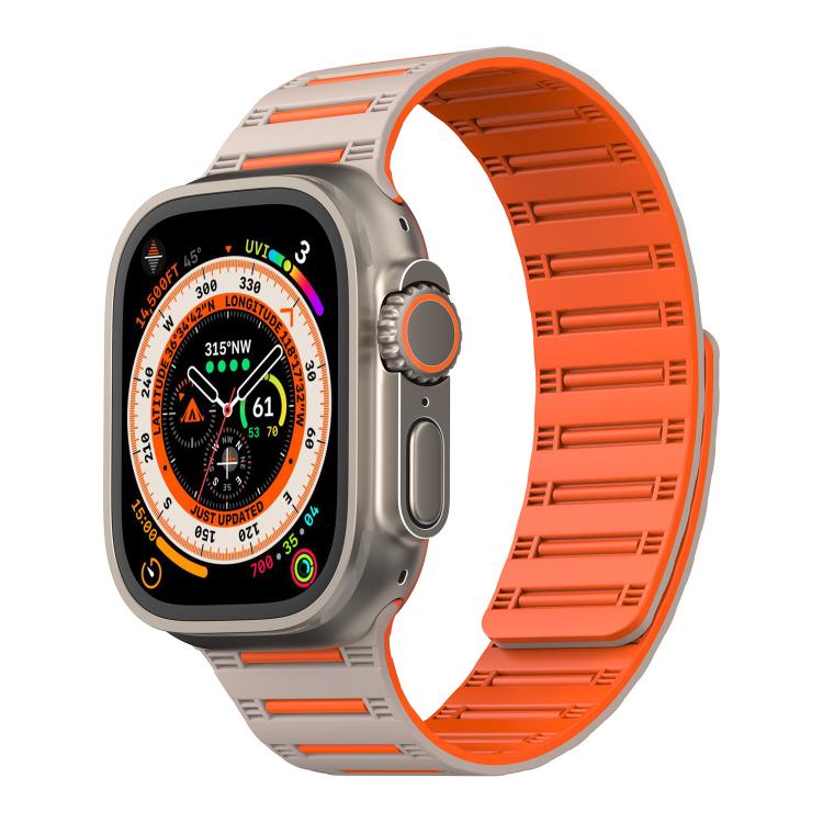 For Apple Watch 46mm / 49mm / 45mm / 44mm Cylinder Magnetic Two-color Loop Silicone Watch Band(Starlight Orange) by bashfashion