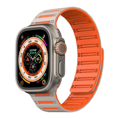 For Apple Watch 46mm / 49mm / 45mm / 44mm Cylinder Magnetic Two-color Loop Silicone Watch Band(Starlight Orange) by bashfashion