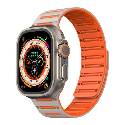 For Apple Watch 46mm / 49mm / 45mm / 44mm Cylinder Magnetic Two-color Loop Silicone Watch Band(Starlight Orange) by bashfashion