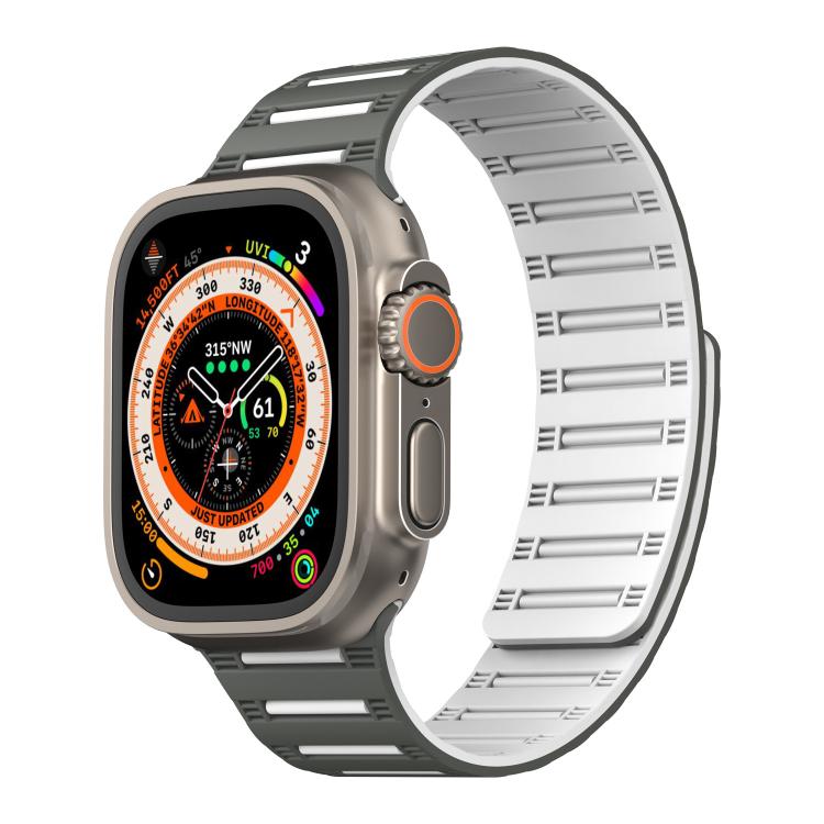 For Apple Watch 46mm / 49mm / 45mm / 44mm Cylinder Magnetic Two-color Loop Silicone Watch Band(Dark Green White) by bashfashion