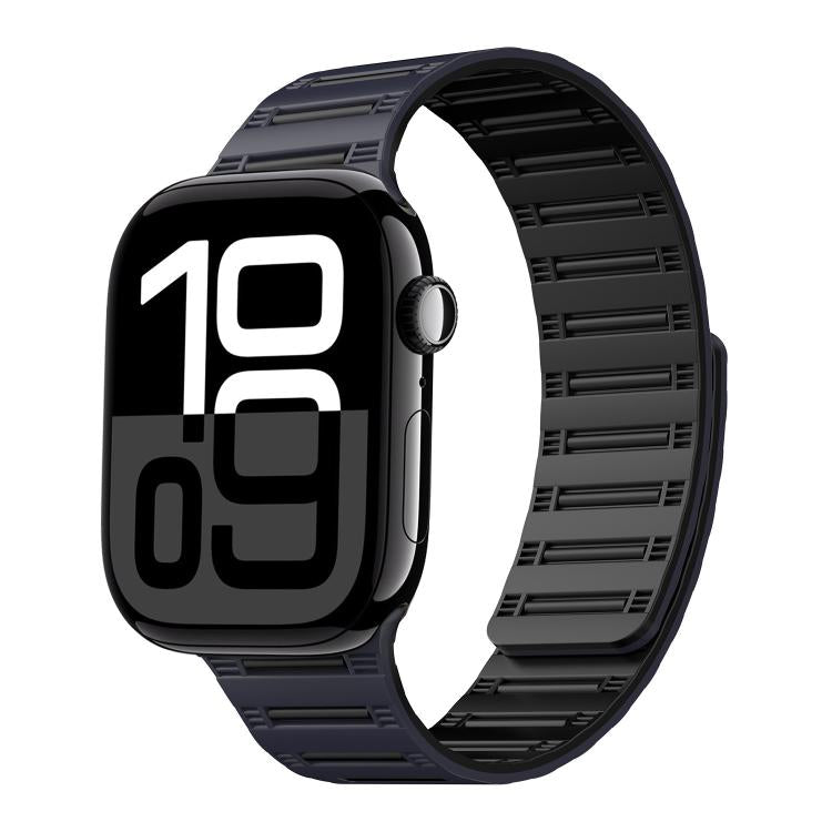 For Apple Watch 42mm / 41mm / 40mm / 38mm Cylinder Magnetic Two-color Loop Silicone Watch Band(Midnight Color Black) by bashfashion