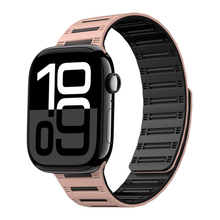 For Apple Watch 42mm / 41mm / 40mm / 38mm Cylinder Magnetic Two-color Loop Silicone Watch Band(Pink Black) by bashfashion