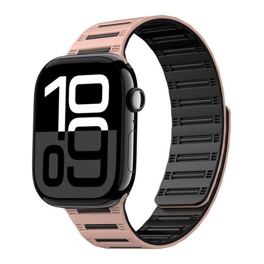 For Apple Watch 42mm / 41mm / 40mm / 38mm Cylinder Magnetic Two-color Loop Silicone Watch Band(Pink Black) by bashfashion