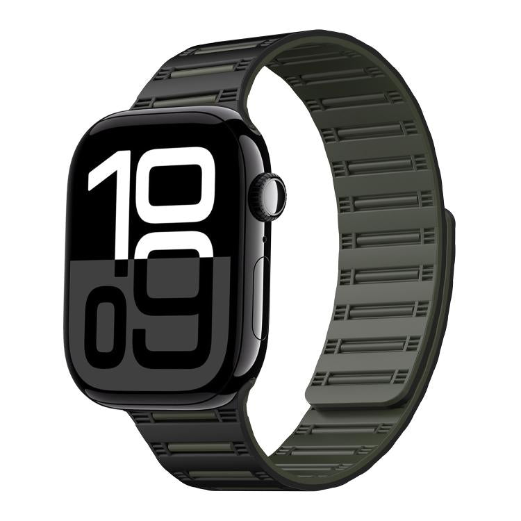 For Apple Watch 42mm / 41mm / 40mm / 38mm Cylinder Magnetic Two-color Loop Silicone Watch Band(Black Army Green) by bashfashion