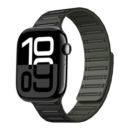 For Apple Watch 42mm / 41mm / 40mm / 38mm Cylinder Magnetic Two-color Loop Silicone Watch Band(Black Army Green) by bashfashion
