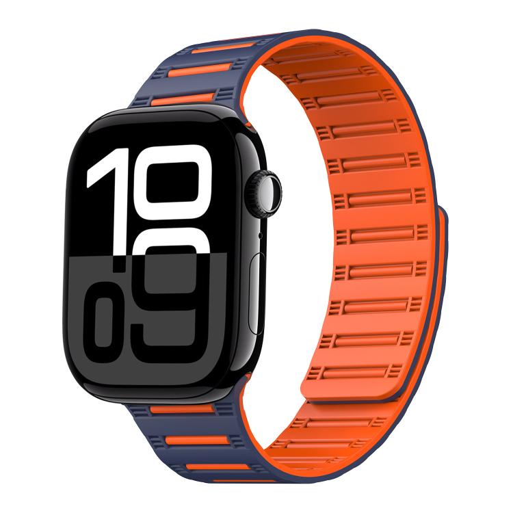 For Apple Watch 42mm / 41mm / 40mm / 38mm Cylinder Magnetic Two-color Loop Silicone Watch Band(Midnight Blue Orange) by bashfashion