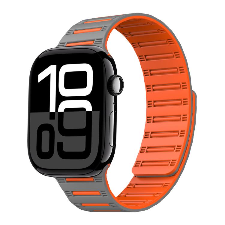 For Apple Watch 42mm / 41mm / 40mm / 38mm Cylinder Magnetic Two-color Loop Silicone Watch Band(Grey Orange) by bashfashion