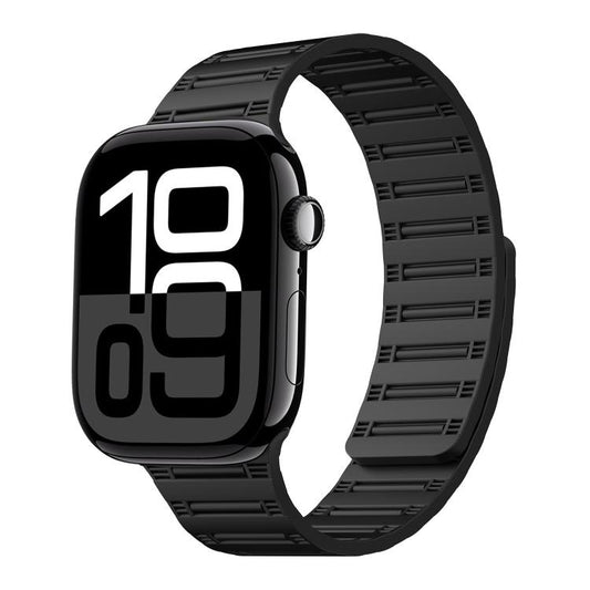 For Apple Watch 42mm / 41mm / 40mm / 38mm Cylinder Magnetic Two-color Loop Silicone Watch Band(Black) by bashfashion