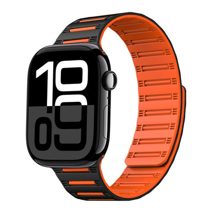 For Apple Watch 42mm / 41mm / 40mm / 38mm Cylinder Magnetic Two-color Loop Silicone Watch Band(Black Orange) by bashfashion