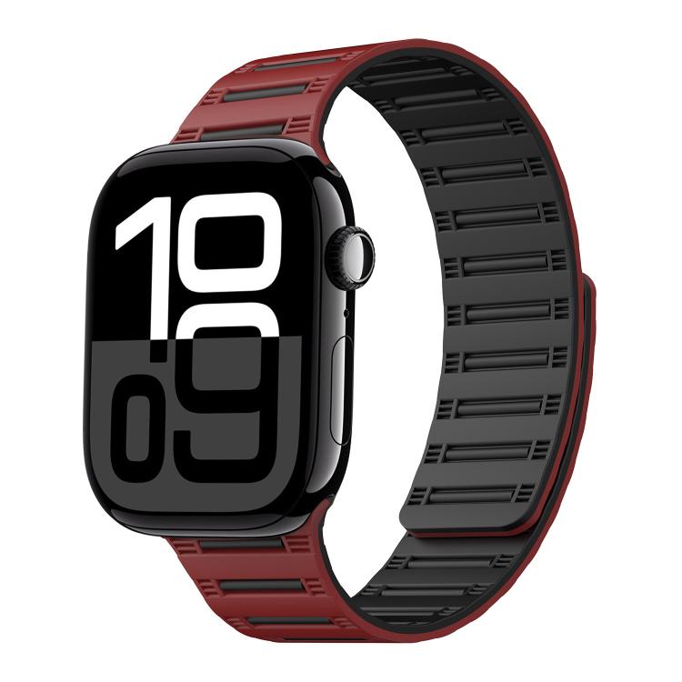 For Apple Watch 42mm / 41mm / 40mm / 38mm Cylinder Magnetic Two-color Loop Silicone Watch Band(Wine Red Black) by bashfashion