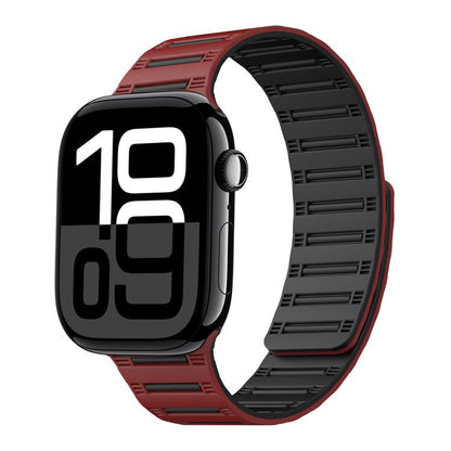 For Apple Watch 42mm / 41mm / 40mm / 38mm Cylinder Magnetic Two-color Loop Silicone Watch Band(Wine Red Black) by bashfashion