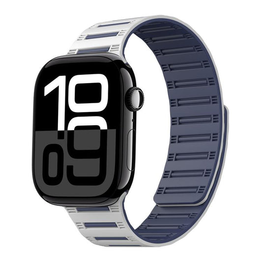 For Apple Watch 42mm / 41mm / 40mm / 38mm Cylinder Magnetic Two-color Loop Silicone Watch Band(White Midnight Blue) by bashfashion