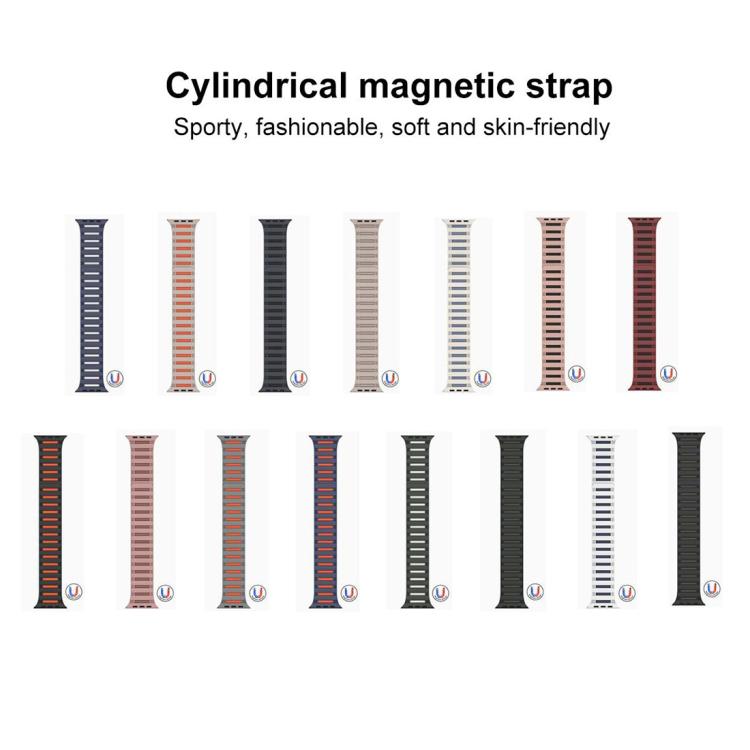 For Apple Watch 46mm / 49mm / 45mm / 44mm Cylinder Magnetic Two-color Loop Silicone Watch Band(Wine Red Black) by bashfashion