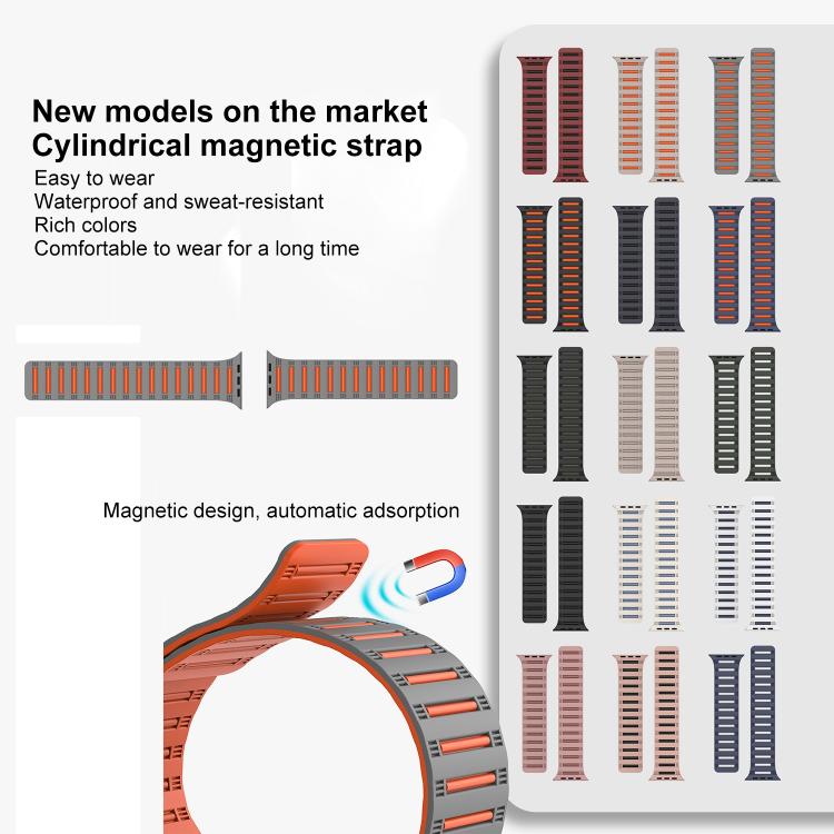 For Apple Watch 46mm / 49mm / 45mm / 44mm Cylinder Magnetic Two-color Loop Silicone Watch Band(Grey Orange) by bashfashion