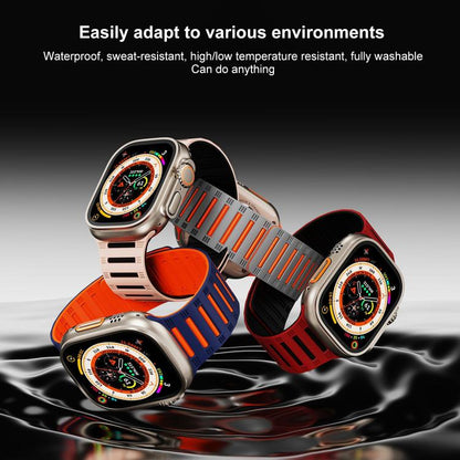 For Apple Watch 46mm / 49mm / 45mm / 44mm Cylinder Magnetic Two-color Loop Silicone Watch Band(Midnight Blue Orange) by bashfashion