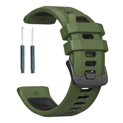 For Garmin Forerunner 970 Two Color Steel Buckle Silicone Watch Band(Army Green Black) by bashfashion