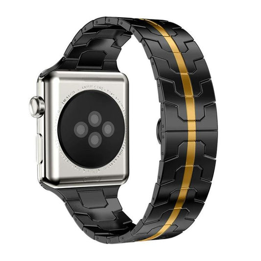 For Apple Watch 42 / 44 / 45 / 46 / 49mm xDfind Butterfly Buckle Stainless Steel Watch Band(Black Gold) by xDfind