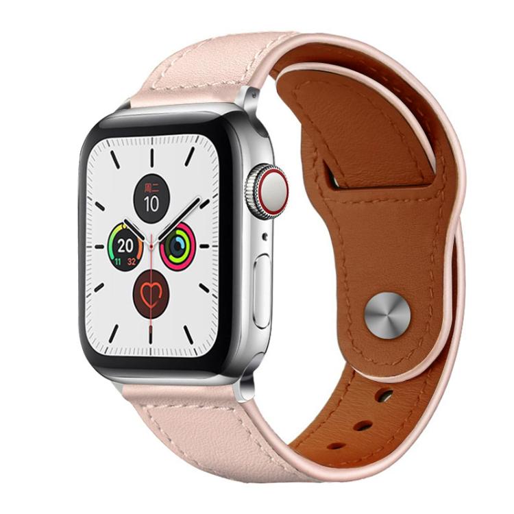 For Apple Watch 42 / 44 / 45 / 46 / 49mm xDfind Rivet Buckle Genuine Leather Watch Band(Pink) by xDfind