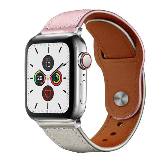 For Apple Watch 38 / 40 / 41 / S10 42mm xDfind Rivet Buckle Genuine Leather Watch Band(Pink White) by xDfind
