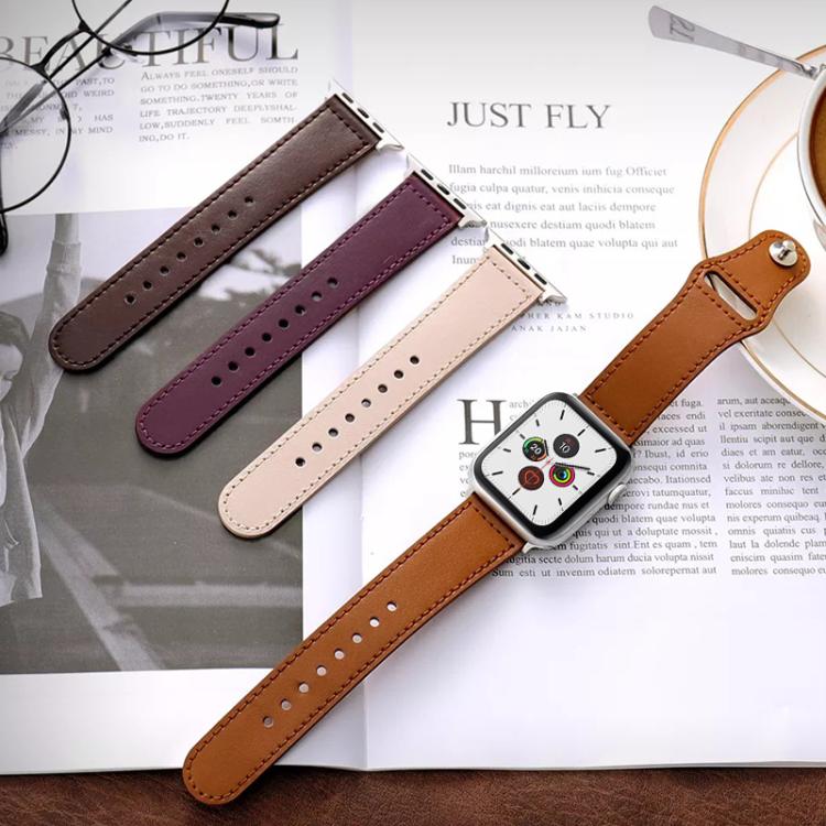 For Apple Watch 38 / 40 / 41 / S10 42mm xDfind Rivet Buckle Genuine Leather Watch Band(Pink) by xDfind