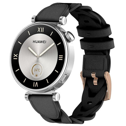 18mm Rose Gold Buckle Twist Leather Watch Band(Black) by bashfashion