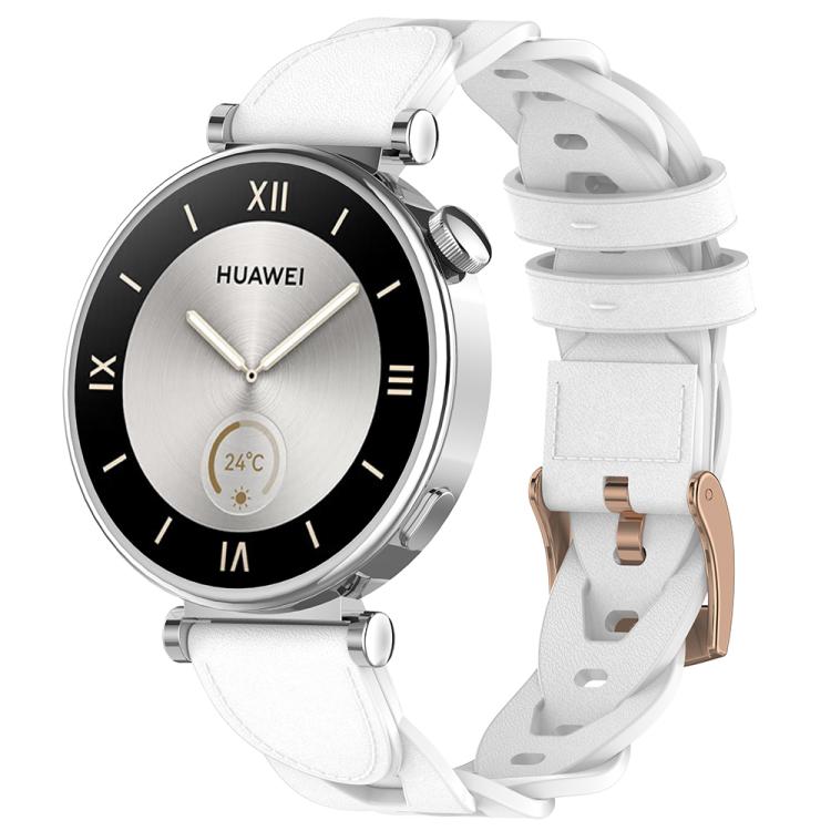 18mm Rose Gold Buckle Twist Leather Watch Band(White) by bashfashion