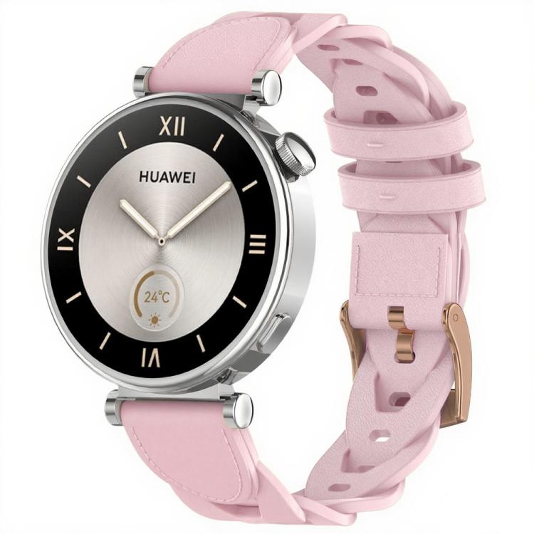 18mm Rose Gold Buckle Twist Leather Watch Band(Pink) by bashfashion