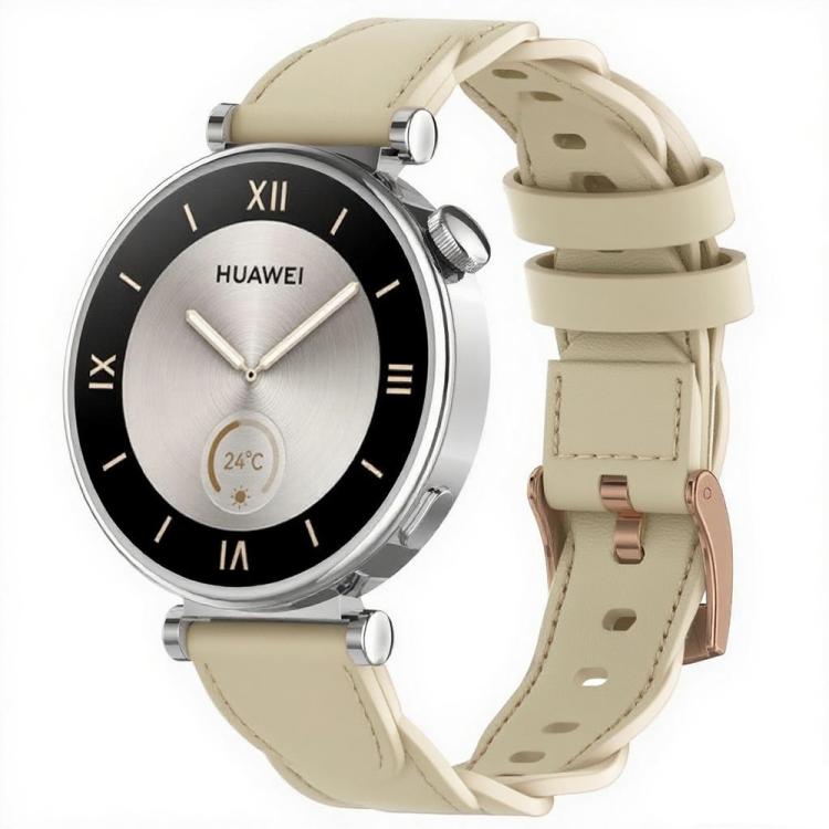 18mm Rose Gold Buckle Twist Leather Watch Band(Apricot) by bashfashion