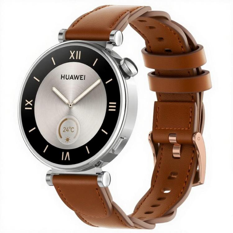 18mm Rose Gold Buckle Twist Leather Watch Band(Brown) by bashfashion