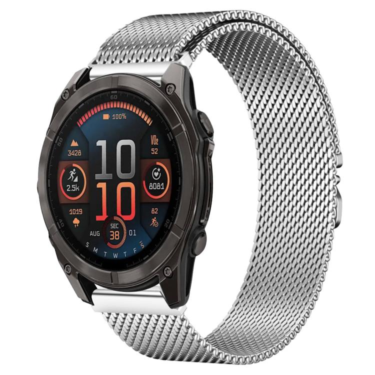 For Garmin Fenix 8/7X/6X/5X 26mm xDfind Milanese Parachute Buckle Stainless Steel Watch Band(Silver) by xDfind