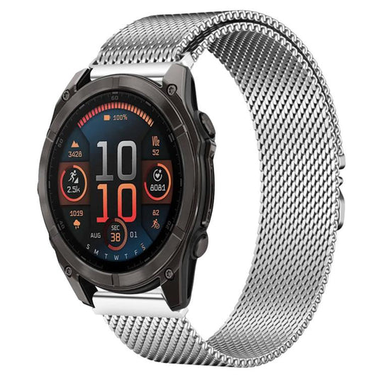 For Garmin Fenix 8/7X/6X/5X 26mm xDfind Milanese Parachute Buckle Stainless Steel Watch Band(Silver) by xDfind
