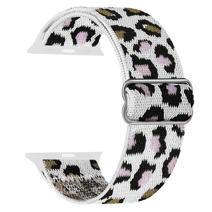For Apple Watch 42 / 44 / 45 / 46 / 49mm xDfind Adjustable Slide Buckle Elastic Nylon Watch Band(Purple White Leopard) by xDfind