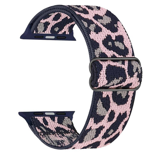 For Apple Watch 42 / 44 / 45 / 46 / 49mm xDfind Adjustable Slide Buckle Elastic Nylon Watch Band(Blue Leopard) by xDfind