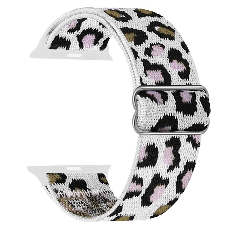 For Apple Watch 38 / 40 / 41 / S10 42mm xDfind Adjustable Slide Buckle Elastic Nylon Watch Band(Purple White Leopard) by xDfind