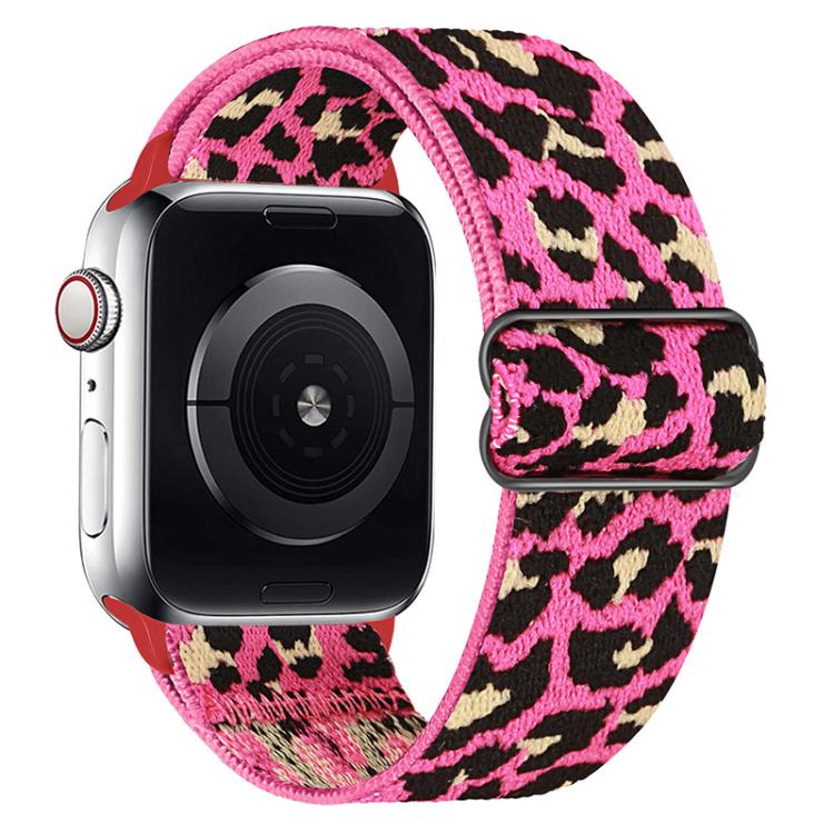 For Apple Watch 38 / 40 / 41 / S10 42mm xDfind Adjustable Slide Buckle Elastic Nylon Watch Band(Rose Red Leopard) by xDfind