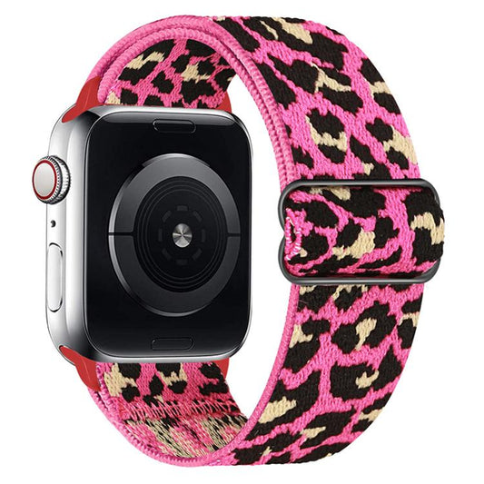 For Apple Watch 38 / 40 / 41 / S10 42mm xDfind Adjustable Slide Buckle Elastic Nylon Watch Band(Rose Red Leopard) by xDfind