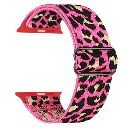 For Apple Watch 38 / 40 / 41 / S10 42mm xDfind Adjustable Slide Buckle Elastic Nylon Watch Band(Rose Red Leopard) by xDfind