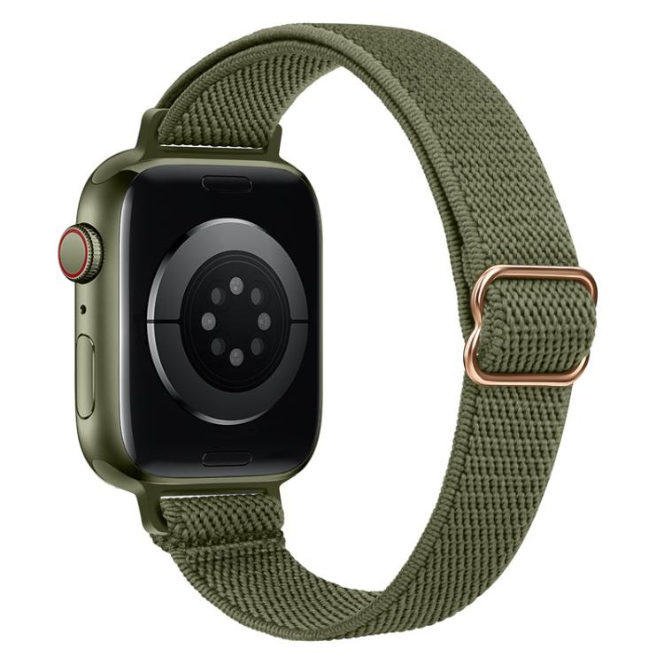 For Apple Watch 42 / 44 / 45 / 46 / 49mm xDfind Ladder Buckle Small Waist Elastic Nylon Watch Band(Olive Green) by xDfind